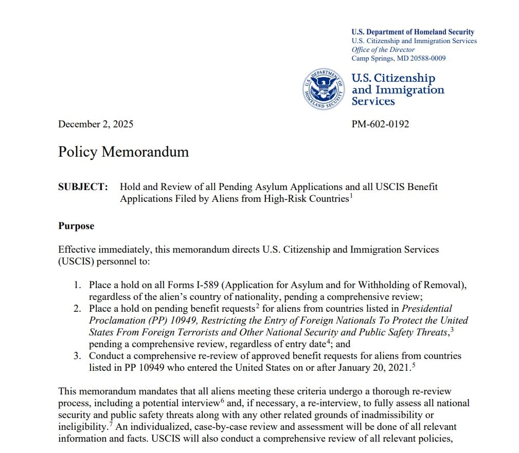 USCIS congela solicitudes de inmigración